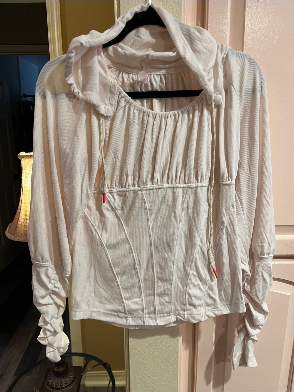 FP Movement by Free People Cream Drawcord Hooded Pullover lightweight NWOT